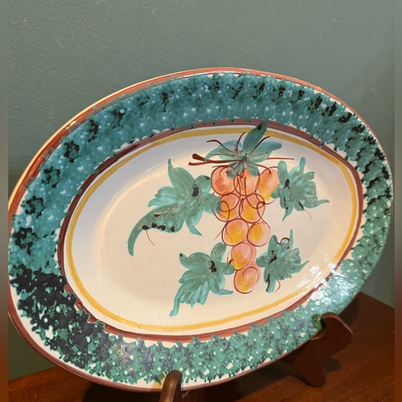 Large Italian wall platter in Neapolitan majolica green border and Grapes - Picture 2 of 8